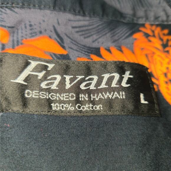 Favant Mens L Hawaiian Shirt Button Up Tiki Statues Surfboards Beach Vacation - Picture 2 of 12